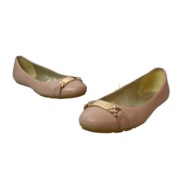 Coach Women's Warm Blush Rose Leather Bianca Pebble Grain Flats Sz 7M - Picture 1 of 13